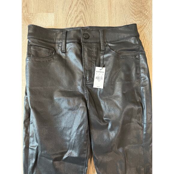 NWT Express High-Waisted Faux Leather Skinny Pants – Size 2R | Pitch Black | Y2K - Picture 5 of 7